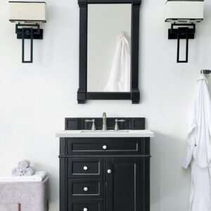 James Martin 650-V30-BKO-3ENC Brittany 30 Inch Single Vanity Cabinet with Ethereal Noctis Quartz Top - Black Onyx