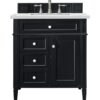 James Martin 650-V30-BKO-3ENC Brittany 30 Inch Single Vanity Cabinet with Ethereal Noctis Quartz Top - Black Onyx