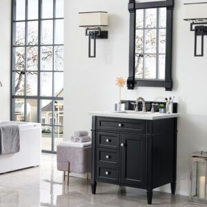 James Martin 650-V30-BKO-3ENC Brittany 30 Inch Single Vanity Cabinet with Ethereal Noctis Quartz Top - Black Onyx