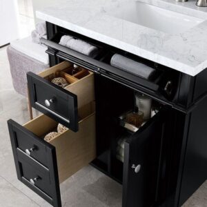 James Martin 650-V30-BKO-3AF Brittany 30 Inch Single Vanity in Black Onyx with 3 cm Arctic Fall Solid Surface Top