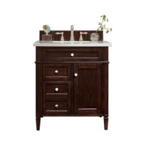 James Martin 650-V30-BNM-3EJP Brittany 30 Inch Single Vanity in Burnished Mahogany with 3 cm Eternal Jasmine Pearl Quartz Top with Sink