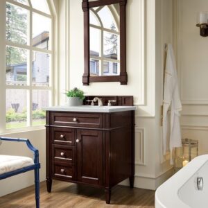 James Martin 650-V30-BNM-3ENC Brittany 30 Inch Single Vanity Cabinet with Ethereal Noctis Quartz Top - Burnished Mahogany