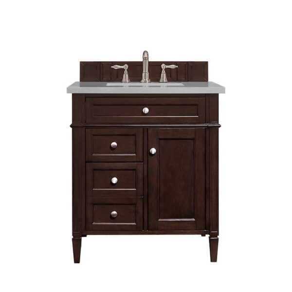 James Martin 650-V30-BNM-3ESR Brittany 30 Inch Single Vanity in Burnished Mahogany with 3 CM Eternal Serena Quartz Top