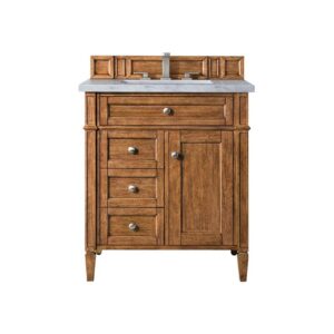 James Martin 650-V30-SBR-3CAR Brittany 30 Inch Single Vanity in Saddle Brown with 3 CM Carrara Marble Top