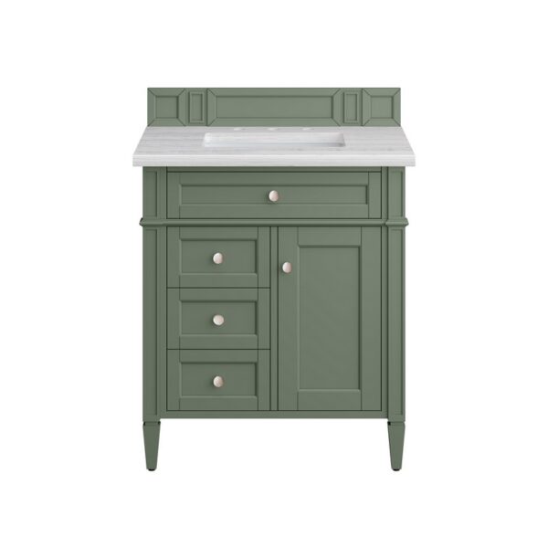 James Martin 650-V30-SC-3AF Brittany 30 Inch Smokey Celadon Single Sink Vanity with 3 cm Arctic Fall Top