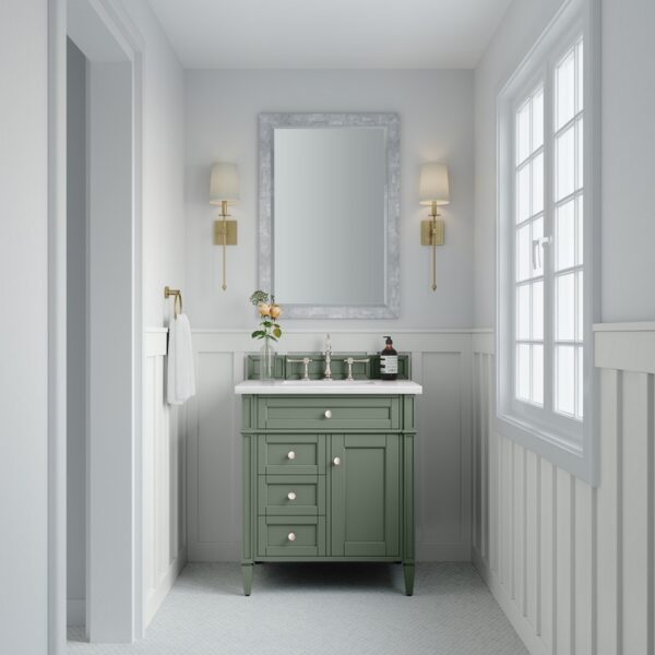 James Martin 650-V30-SC-3AF Brittany 30 Inch Smokey Celadon Single Sink Vanity with 3 cm Arctic Fall Top