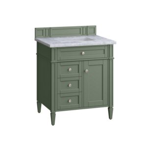 James Martin 650-V30-SC-3CAR Brittany 30 Inch Smokey Celadon Single Sink Vanity with 3 cm Carrara Marble Top