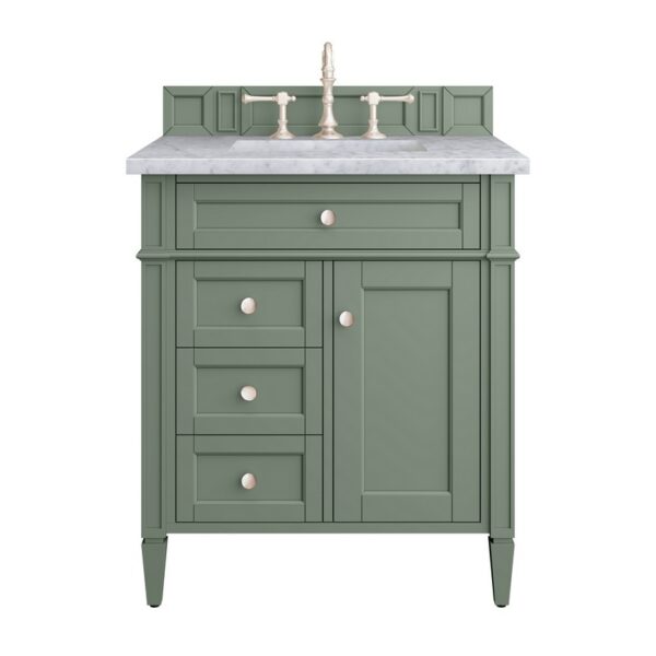 James Martin 650-V30-SC-3CAR Brittany 30 Inch Smokey Celadon Single Sink Vanity with 3 cm Carrara Marble Top