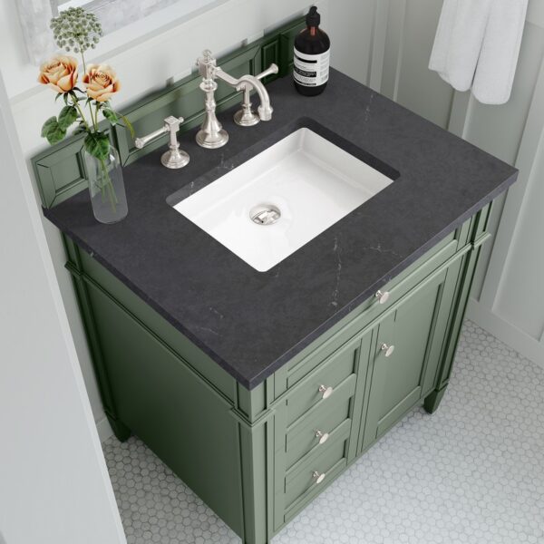 James Martin 650-V30-SC-3CSP Brittany 30 Inch Smokey Celadon Single Sink Vanity with 3 cm Charcoal Soapstone Top