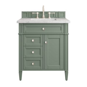 James Martin 650-V30-SC-3EJP Brittany 30 Inch Smokey Celadon Single Sink Vanity with 3 cm Eternal Jasmine Pearl Top