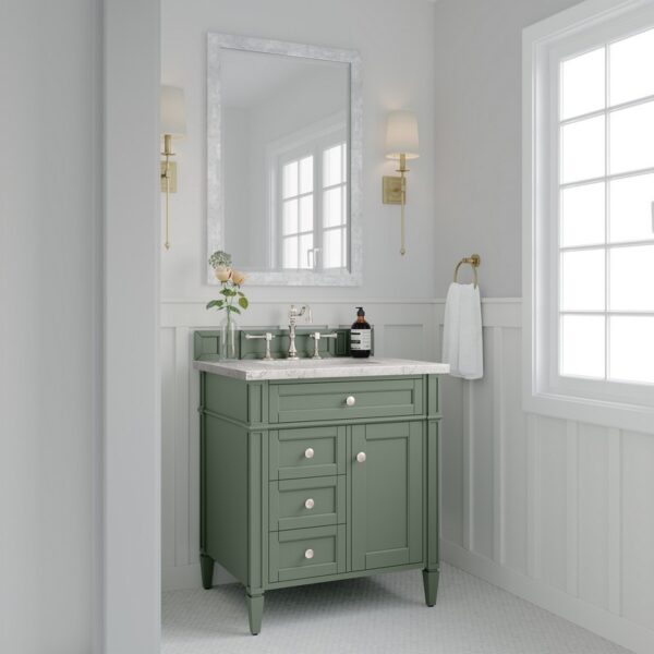 James Martin 650-V30-SC-3EJP Brittany 30 Inch Smokey Celadon Single Sink Vanity with 3 cm Eternal Jasmine Pearl Top