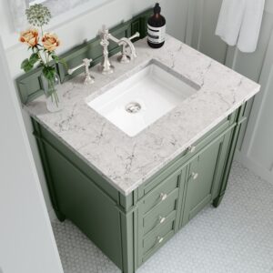 James Martin 650-V30-SC-3EJP Brittany 30 Inch Smokey Celadon Single Sink Vanity with 3 cm Eternal Jasmine Pearl Top