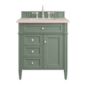 James Martin 650-V30-SC-3EMR Brittany 30 Inch Smokey Celadon Single Sink Vanity with 3 cm Eternal Marfil Top