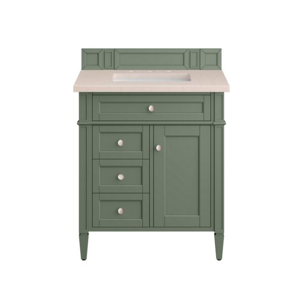 James Martin 650-V30-SC-3EMR Brittany 30 Inch Smokey Celadon Single Sink Vanity with 3 cm Eternal Marfil Top