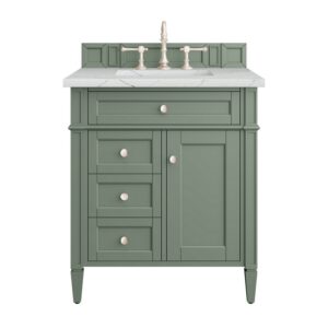 James Martin 650-V30-SC-3ENC Brittany 30 Inch Smokey Celadon Single Sink Vanity with 3 cm Ethereal Noctis Top