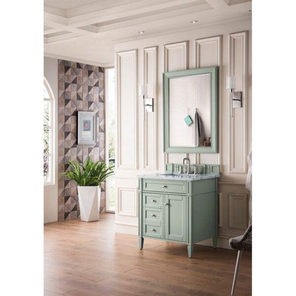 James Martin 650-V30-SGR-3AF Brittany 30 Inch Single Vanity in Sage Green with 3 CM Arctic Fall Solid Surface Top