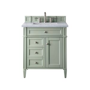 James Martin 650-V30-SGR-3CAR Brittany 30 Inch Single Vanity in Sage Green with 3 CM Carrara Marble Top