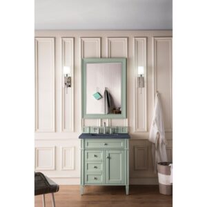 James Martin 650-V30-SGR-3CSP Brittany 30 Inch Single Vanity in Sage Green with 3 CM Charcoal Soapstone Quartz Top