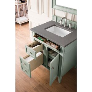 James Martin 650-V30-SGR-3GEX Brittany 30 Inch Single Vanity in Sage Green with 3 CM Grey Expo Quartz Top