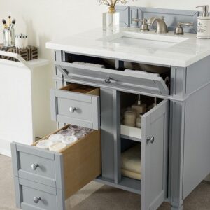 James Martin 650-V30-UGR-3AF Brittany 30 Inch Single Vanity in Urban Gray with 3 cm Arctic Fall Solid Surface Top