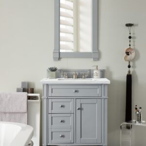 James Martin 650-V30-UGR-3ENC Brittany 30 Inch Single Vanity Cabinet with Ethereal Noctis Quartz Top - Urban Gray