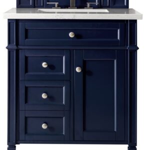 James Martin 650-V30-VBL-3CAR Brittany 30 Inch Single Vanity in Victory Blue with 3 cm Carrara Marble Top