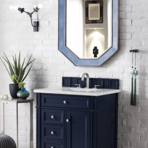 James Martin 650-V30-VBL-3EJP Brittany 30 Inch Single Vanity in Victory Blue with 3 cm Eternal Jasmine Pearl Quartz Top with Sink