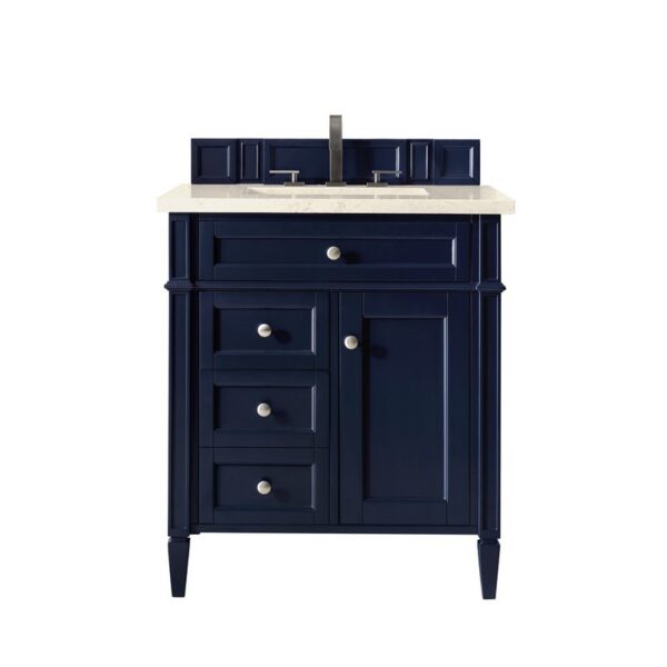 James Martin 650-V30-VBL-3EMR Brittany 30 Inch Single Vanity in Victory Blue with 3 CM Eternal Marfil Quartz Top