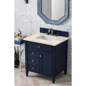 James Martin 650-V30-VBL-3EMR Brittany 30 Inch Single Vanity in Victory Blue with 3 CM Eternal Marfil Quartz Top