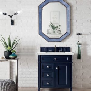 James Martin 650-V30-VBL-3ENC Brittany 30 Inch Single Vanity Cabinet with Ethereal Noctis Quartz Top - Victory Blue