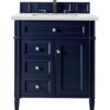 James Martin 650-V30-VBL-3ENC Brittany 30 Inch Single Vanity Cabinet with Ethereal Noctis Quartz Top - Victory Blue