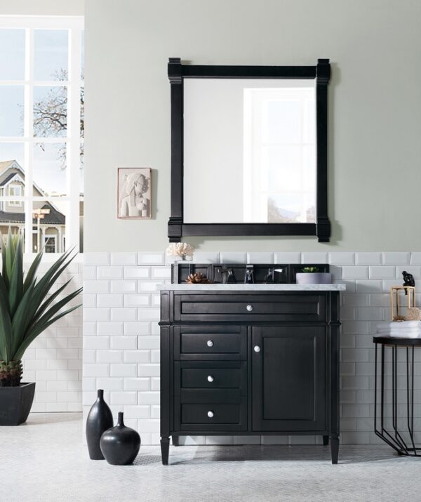 James Martin 650-V36-BKO-3CAR Brittany 36 Inch Black Onyx Single Vanity with 3 cm Carrara Marble Top