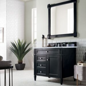 James Martin 650-V36-BKO-3CAR Brittany 36 Inch Black Onyx Single Vanity with 3 cm Carrara Marble Top