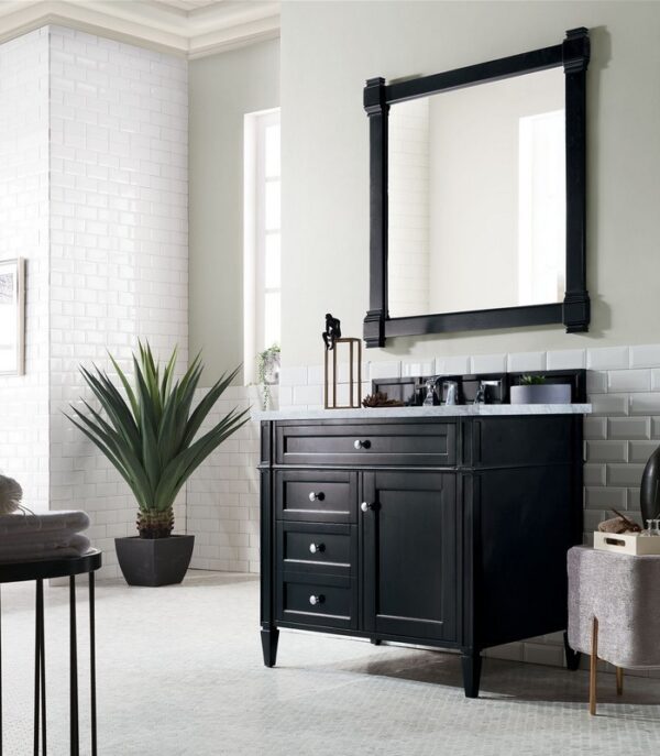 James Martin 650-V36-BKO-3CAR Brittany 36 Inch Black Onyx Single Vanity with 3 cm Carrara Marble Top