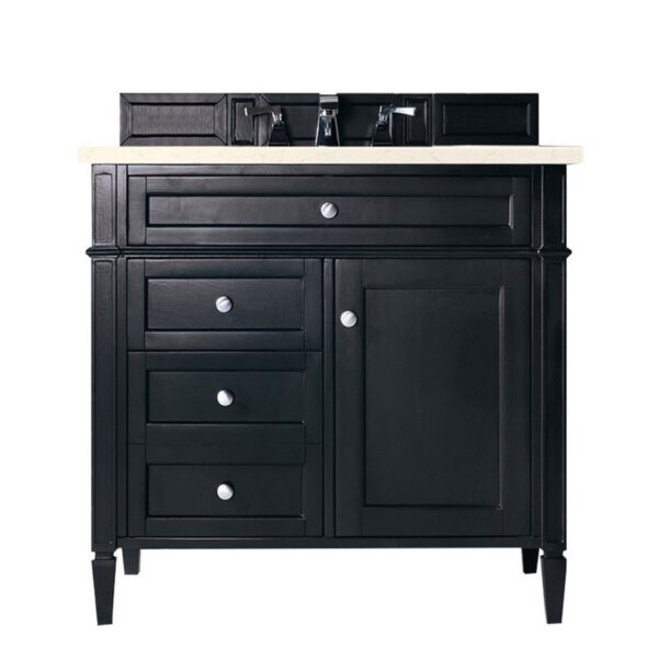 James Martin 650-V36-BKO-3EMR Brittany 36 Inch Black Onyx Single Vanity with 3 CM Eternal Marfil Quartz Top