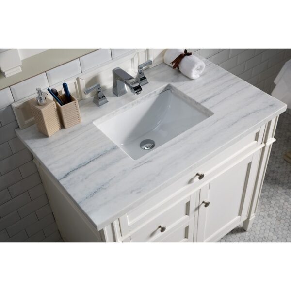 James Martin 650-V36-BW-3AF Brittany 36 Inch Bright White Single Vanity with 3 cm Arctic Fall Solid Surface Top