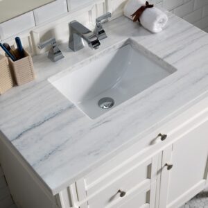 James Martin 650-V36-BW-3AF Brittany 36 Inch Bright White Single Vanity with 3 cm Arctic Fall Solid Surface Top