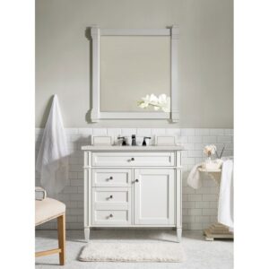 James Martin 650-V36-BW-3ESR Brittany 36 Inch Bright White Single Vanity with 3 CM Eternal Serena Quartz Top