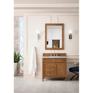 James Martin 650-V36-SBR-3AF Brittany 36 Inch Saddle Brown Single Vanity with 3 CM Arctic Fall Solid Surface Top