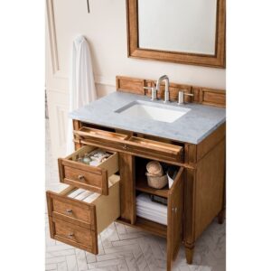 James Martin 650-V36-SBR-3AF Brittany 36 Inch Saddle Brown Single Vanity with 3 CM Arctic Fall Solid Surface Top