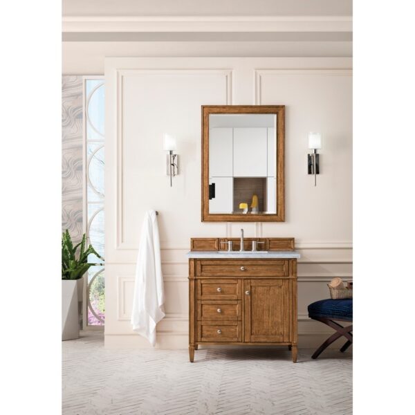 James Martin 650-V36-SBR-3CAR Brittany 36 Inch Saddle Brown Single Vanity with 3 CM Carrara Marble Top