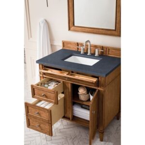 James Martin 650-V36-SBR-3CSP Brittany 36 Inch Saddle Brown Single Vanity with 3 CM Charcoal Soapstone Quartz Top