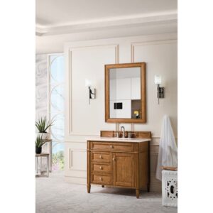 James Martin 650-V36-SBR-3EMR Brittany 36 Inch Saddle Brown Single Vanity with 3 CM Eternal Marfil Quartz Top