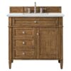 James Martin 650-V36-SBR-3ENC Brittany 36 Inch Single Vanity Cabinet with Ethereal Noctis Quartz Top - Saddle Brown