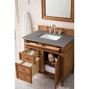 James Martin 650-V36-SBR-3GEX Brittany 36 Inch Saddle Brown Single Vanity with 3 CM Grey Expo Quartz Top