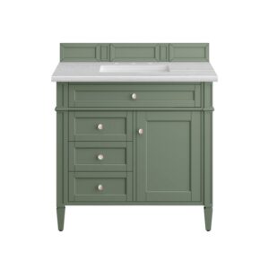 James Martin 650-V36-SC-3AF Brittany 36 Inch Smokey Celadon Single Sink Vanity with 3 cm Arctic Fall Top