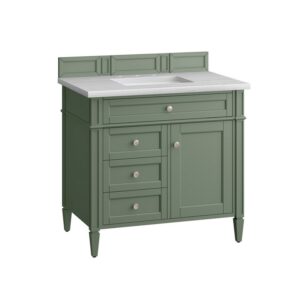 James Martin 650-V36-SC-3AF Brittany 36 Inch Smokey Celadon Single Sink Vanity with 3 cm Arctic Fall Top