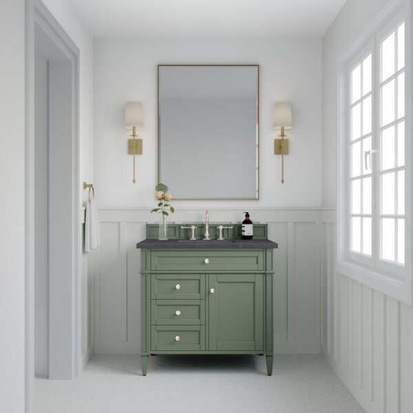 James Martin 650-V36-SC-3CSP Brittany 36 Inch Smokey Celadon Single Sink Vanity with 3 cm Charcoal Soapstone Top