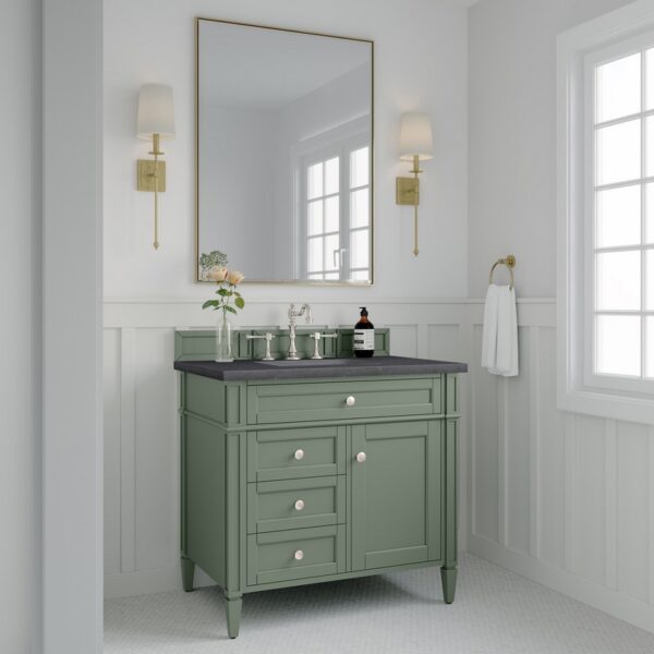 James Martin 650-V36-SC-3CSP Brittany 36 Inch Smokey Celadon Single Sink Vanity with 3 cm Charcoal Soapstone Top