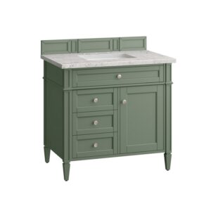 James Martin 650-V36-SC-3EJP Brittany 36 Inch Smokey Celadon Single Sink Vanity with 3 cm Eternal Jasmine Pearl Top